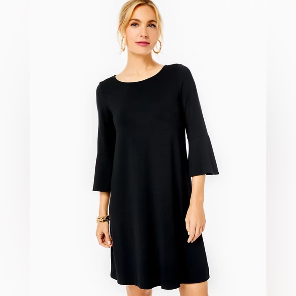 LILLY PULITZER Ophelia Bell Sleeve Swing Dress LBD in Onyx Black Size S NWT